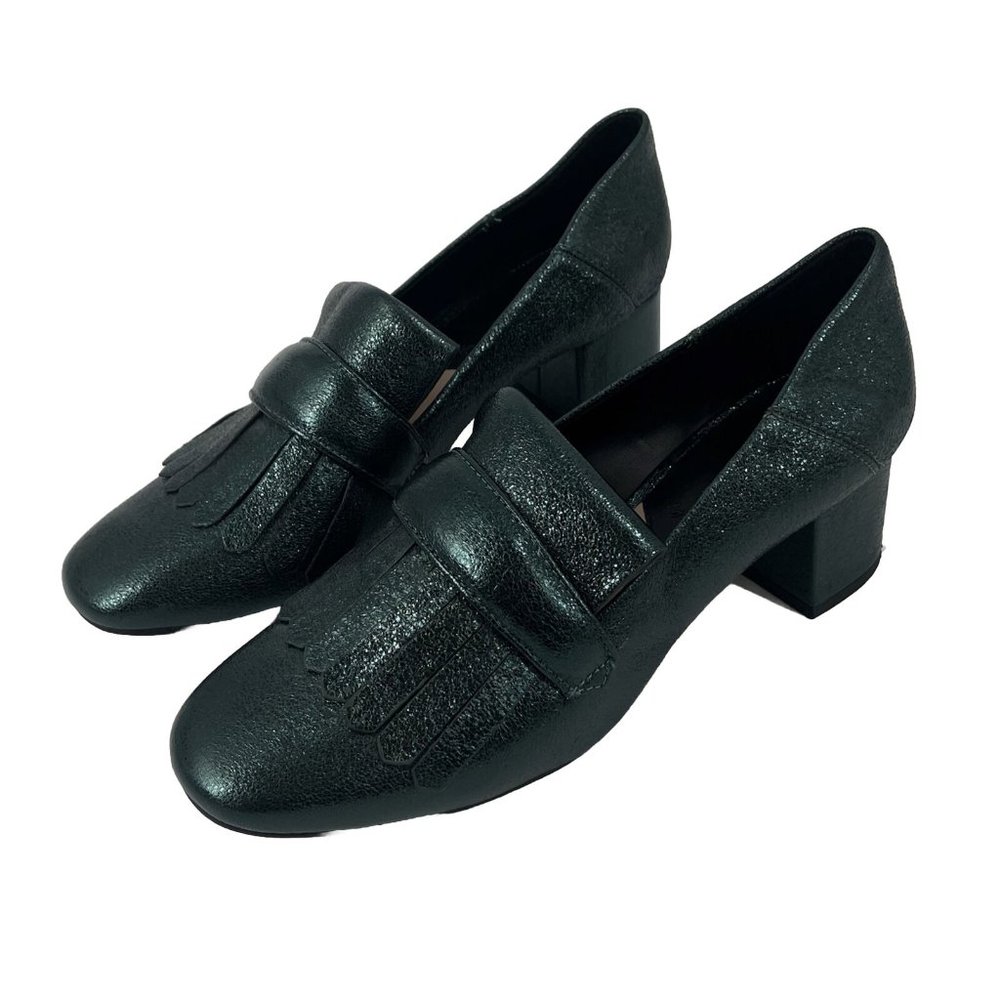 Mango Metallic Green Heeled Loafer